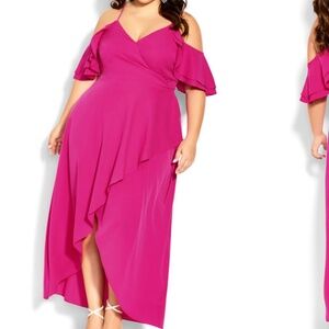 City Chic Fuchsia Cold Shoulder Maxi Dress